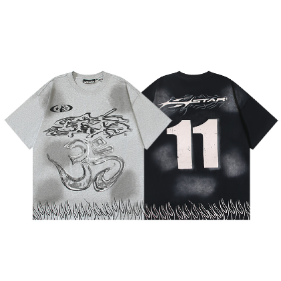 Hellstar Washed Retro Trendy Print Short-Sleeve T-Shirt